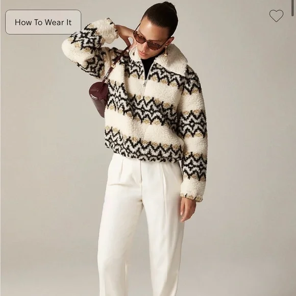 J.Crew Jacquard-print sherpa half-zip fleece pullover XS NWT - Picture 3 of 9